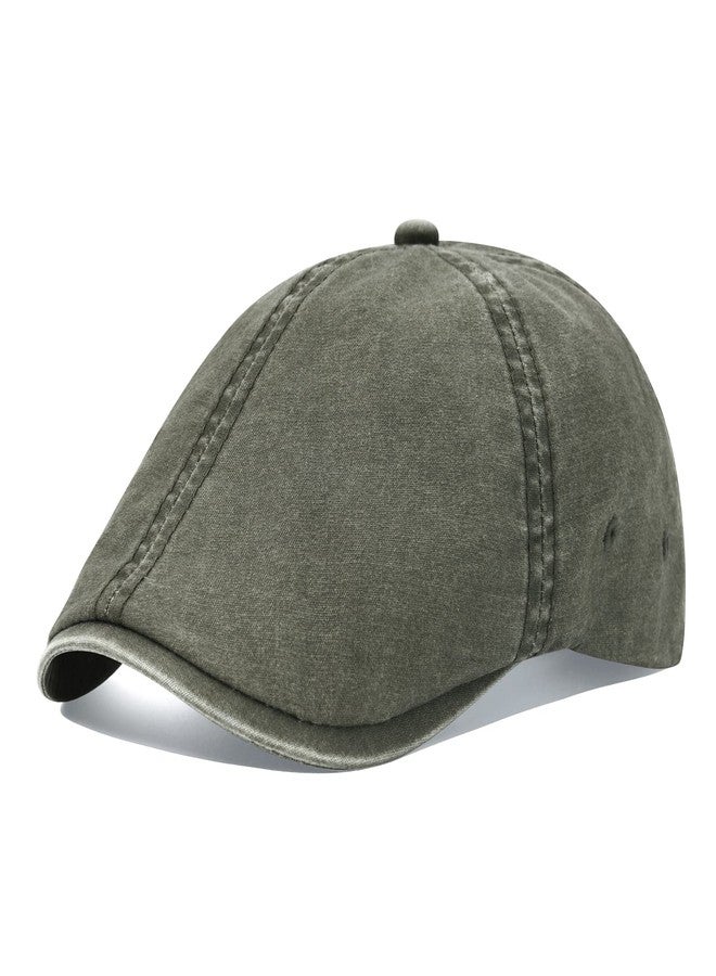 VOBOOM Cotton Washing Flat Cap Cabbie Hat Gatsby Ivy Irish Hunting Newsboy (Washed Army Green) - Image 1